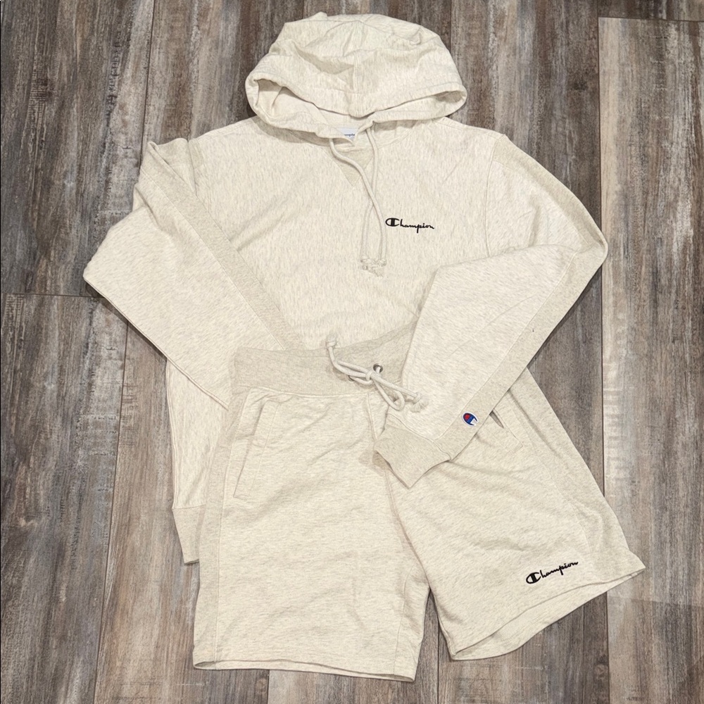Champion Off-White Hoodie and Shorts Set